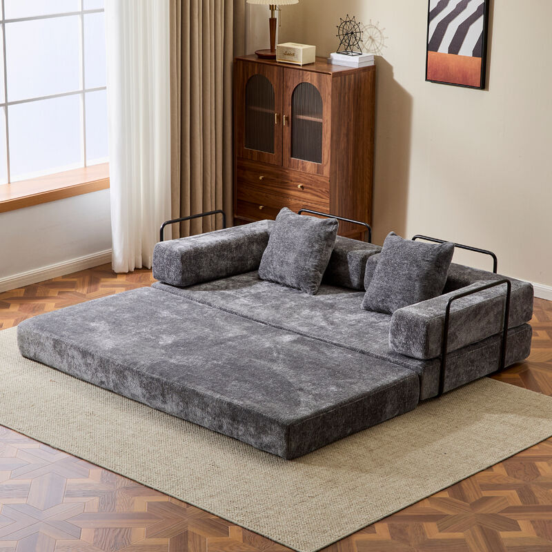 Chenille Floor Sofa Bed &ndash; Comfy Futon Couch with Pillow and Back Support