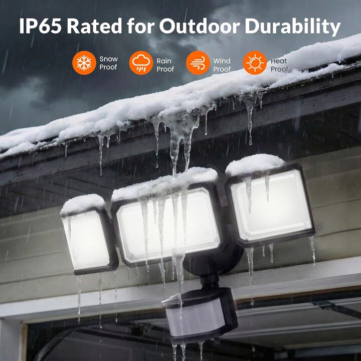 LEPOWER-TEC Zero Blind Spots Outdoor Security Light, 7000LM Flood Light with 240&deg; & 100ft Dual PIR Motion Sensor, IP65 Adjustable Brightness Lights