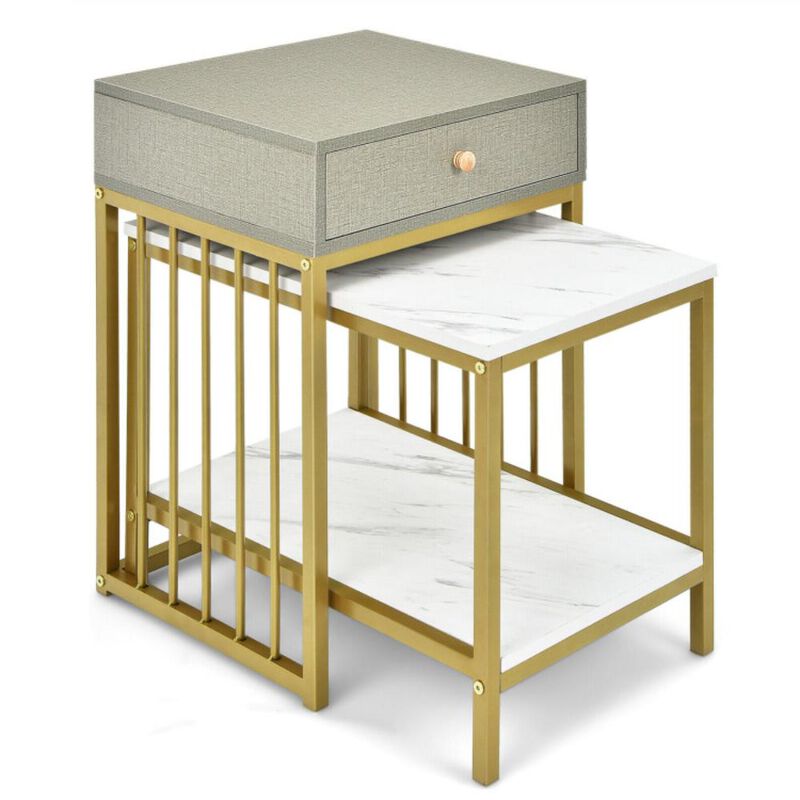 Hivvago 2 Pieces Modern Nesting Coffee Table Set with Drawer and Shelf