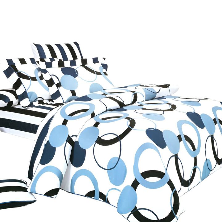 5 Piece Twin Duvet Cover Set in Artistic Blue 100% Cotton