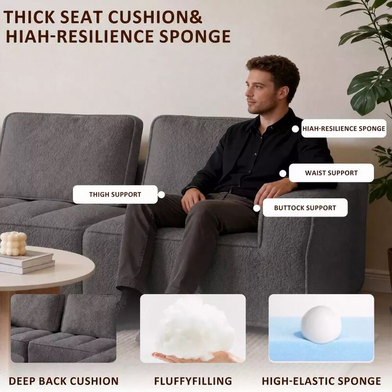 Vipbear 110.5" Cloud Modular Sectional Sofa, Convertible L Shaped Couch with Reversible Chaise image number 3