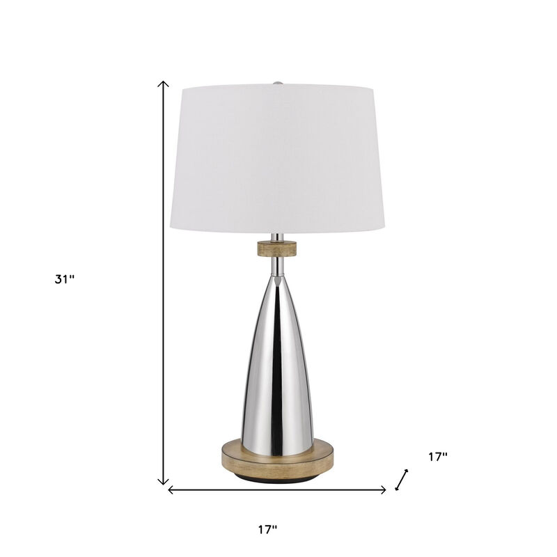 HomeRoots 31" Brown Metal Geometric USB Table Lamp With White Empire Shade image number 3