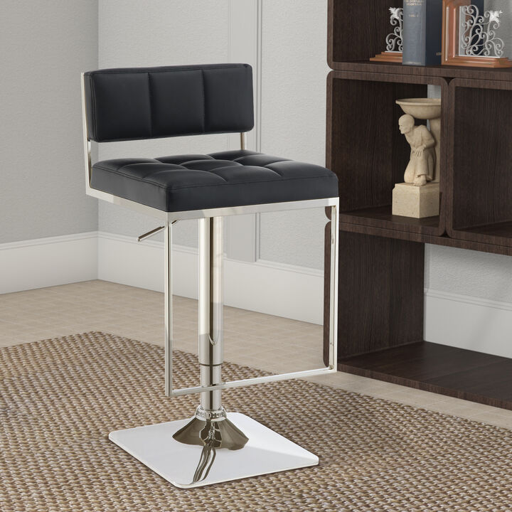Adjustable Contemporary Metal Bar Stool, Black & Silver