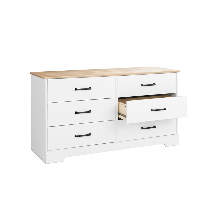 Prepac Rustic Ridge 6 Drawer Dresser, 18.25 D x 53.25 W x 28.5 H, White & Oak
