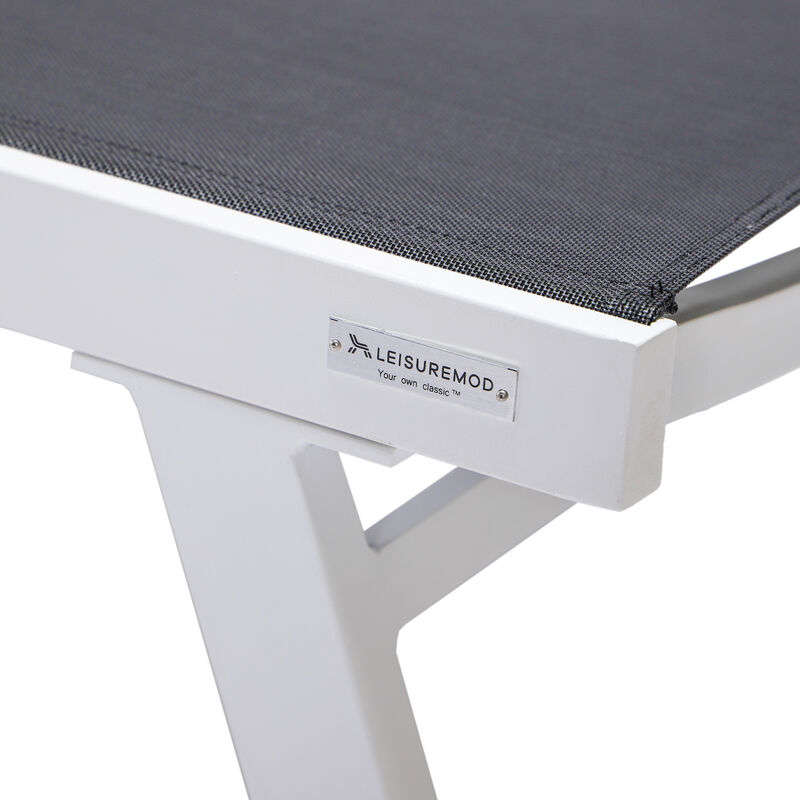 LeisureMod Marlin Adjustable Patio Chaise Lounge Chair with Armrests &ndash; White Aluminum Set of 2