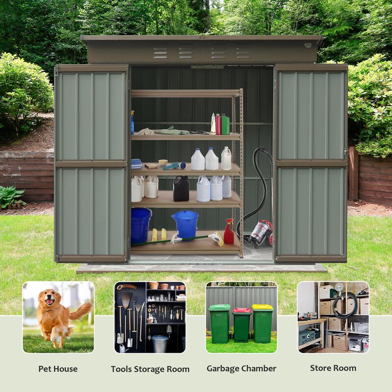 CLIHOME 6x4Ft Backyard Galvanized Steel Frame Storage Shed,Outdoor Metal Tool Shed Storage Room with Lockable Door image number 5