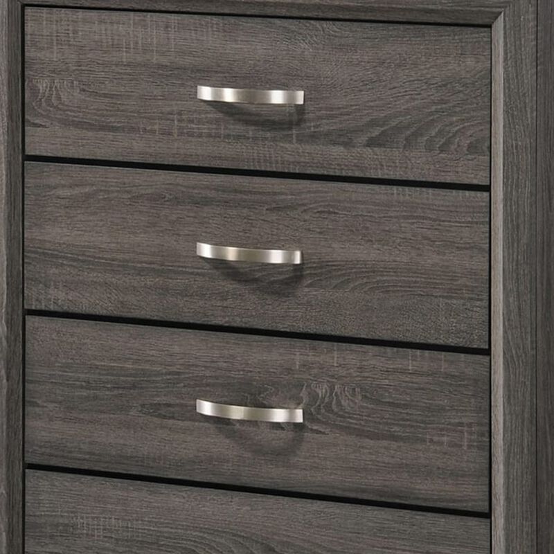 5 Drawer Transitional Chest with Chamfered Feet and Curved Handles, Gray - Benzara