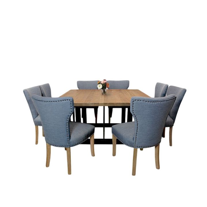 9-Piece Dining Set 8 Jill Dining Chairs in Denim Fabric Natural Legs