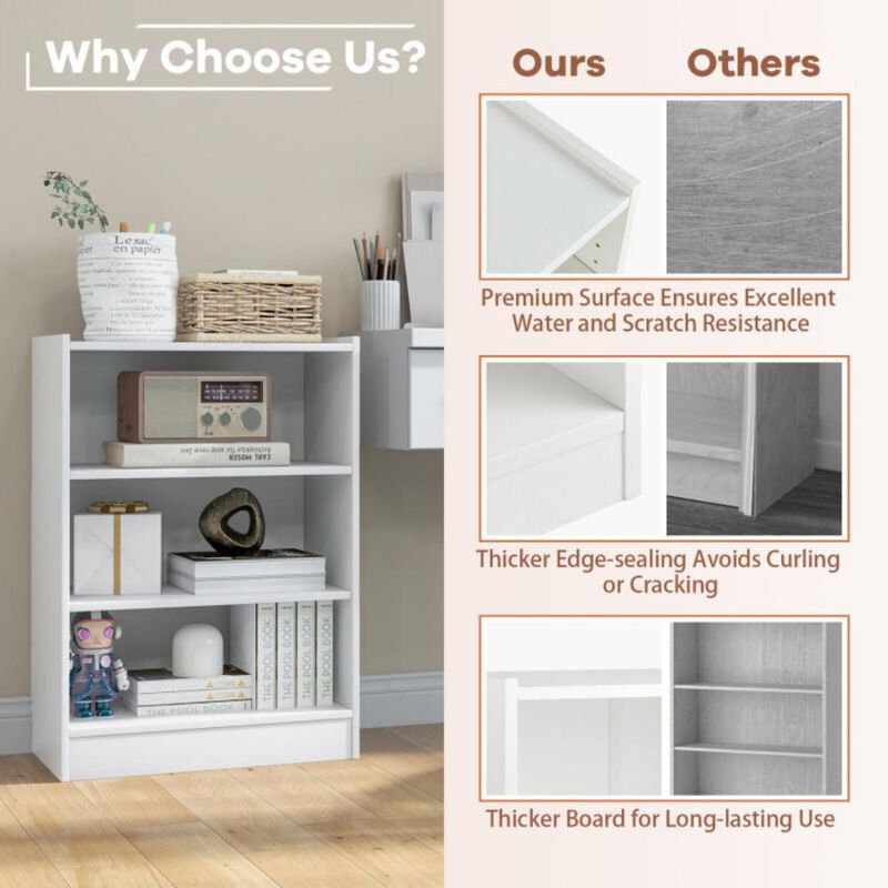 Hivvago 3-Tier Bookcase Open Display Rack Cabinet with Adjustable Shelves