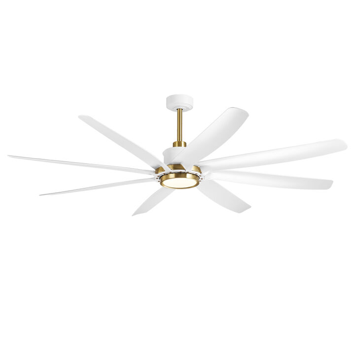 72" Modern Farmhouse White Reversible Dimmable 8 Blades Ceiling Fan with Light and Remote