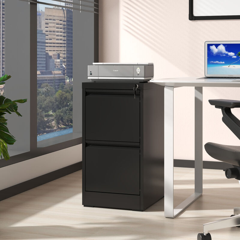 Mondawe Vertical Double Drawer Metal White Filing Cabinet With Lock For Storing A4 Sized Files