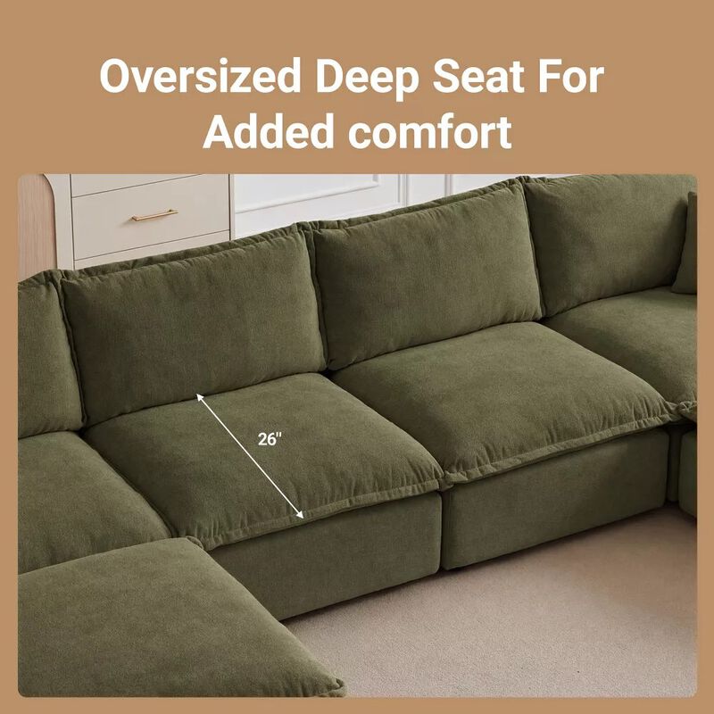 Vipbear 170 Inch Oversized Modular U Shaped Sectional Sofa with Movable Ottoman, Extra Deep Seats image number 3