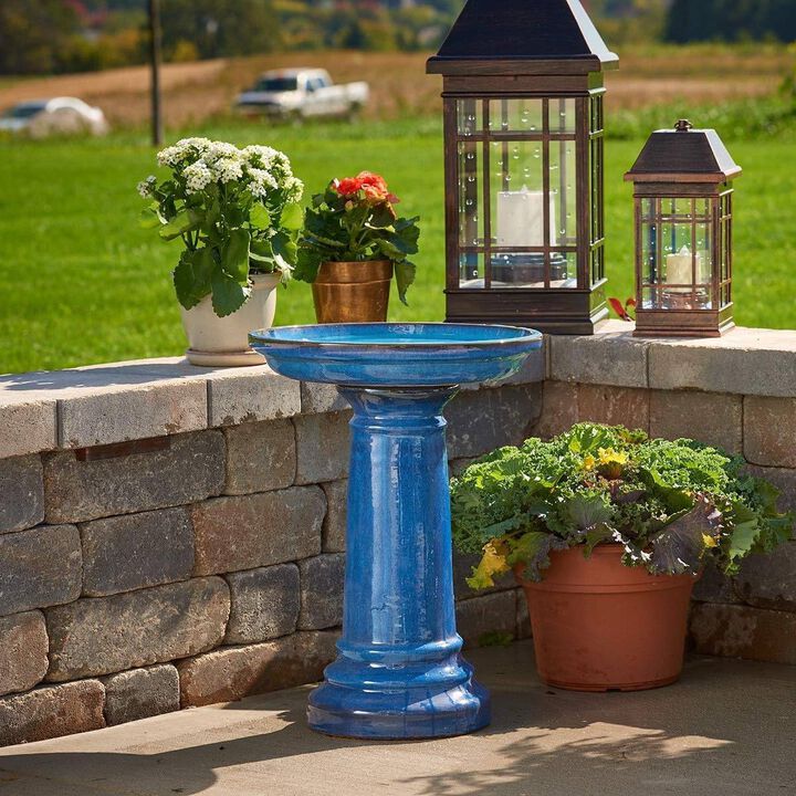 2-Gallon Ceramic Birdbath for Outdoor Patio and Garden, Traditional Design