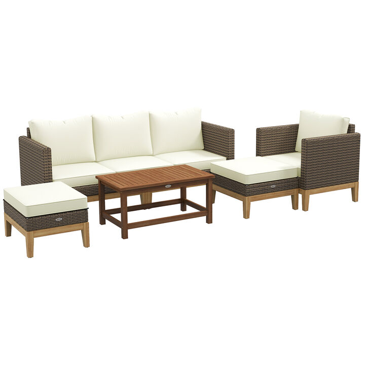 Outsunny Patio Furniture Set w/ Cushions, 5 PCs PE Rattan Conversation Set