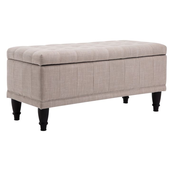 Versatile Beige Chest: 42" Tufted Linen Ottoman Bench with Soft Close Lid