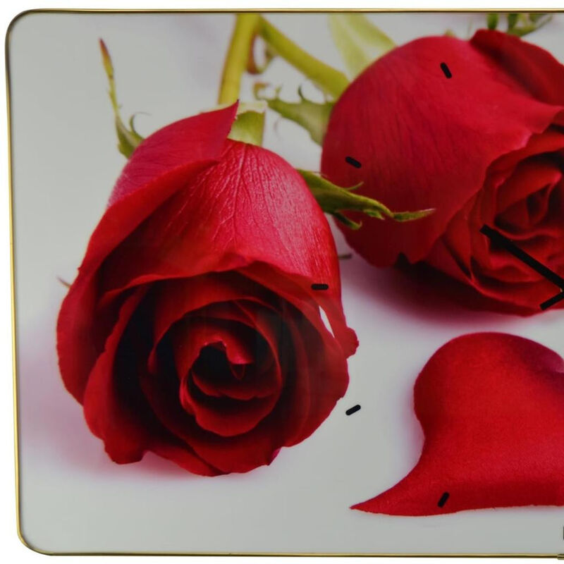 HomeRoots 24" Red White And Gold Solid Wood and Acrylic Silent Roses Floral Wall Clock image number 3