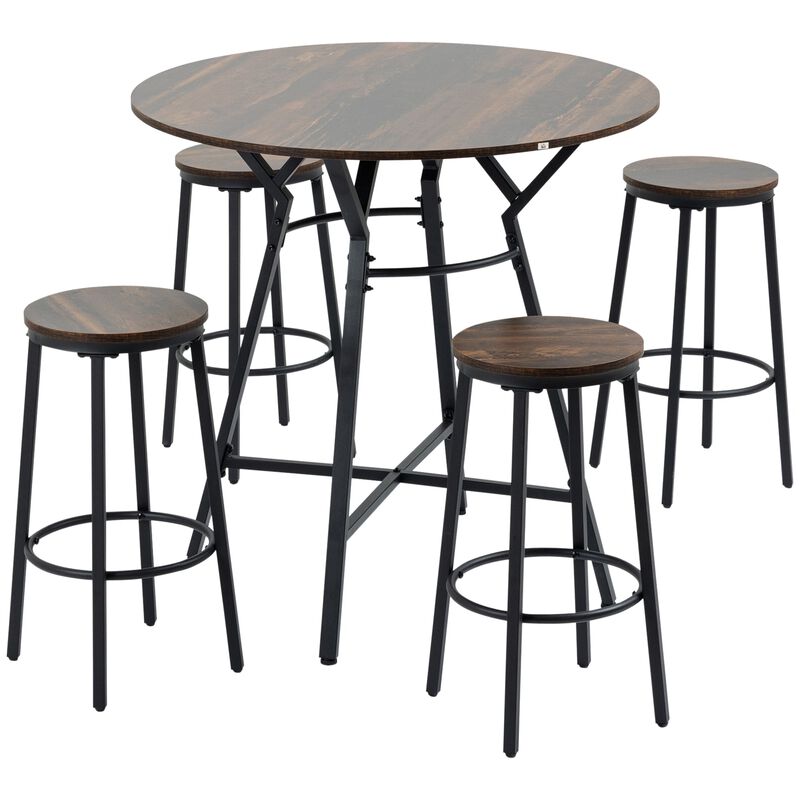 Black/Brown Pub Set: 5-Piece Bar Table & Chairs for Kitchen