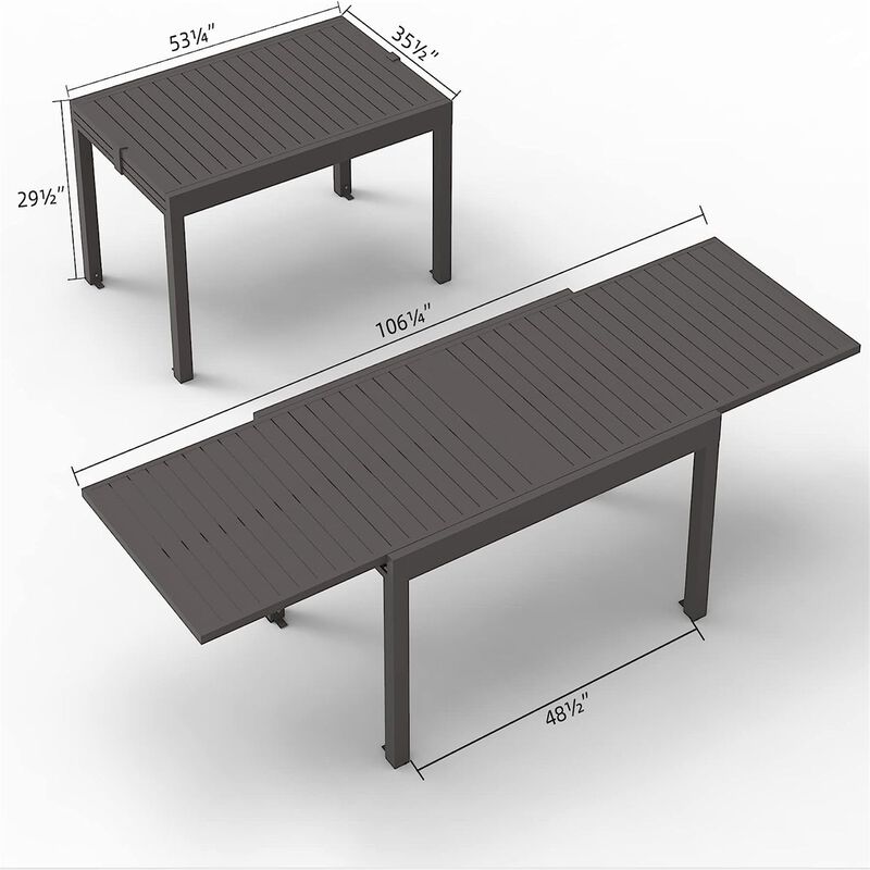 CLIHOME Outdoor Patio Large Expandable 53"- 106" Dining Table, Adjustable Metal Aluminum 6-8 Person Rectangular Table image number 4