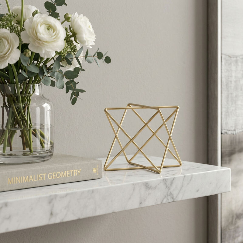 HomeRoots 6" Gold Metal Open Geometric Tabletop Sculpture image number 1