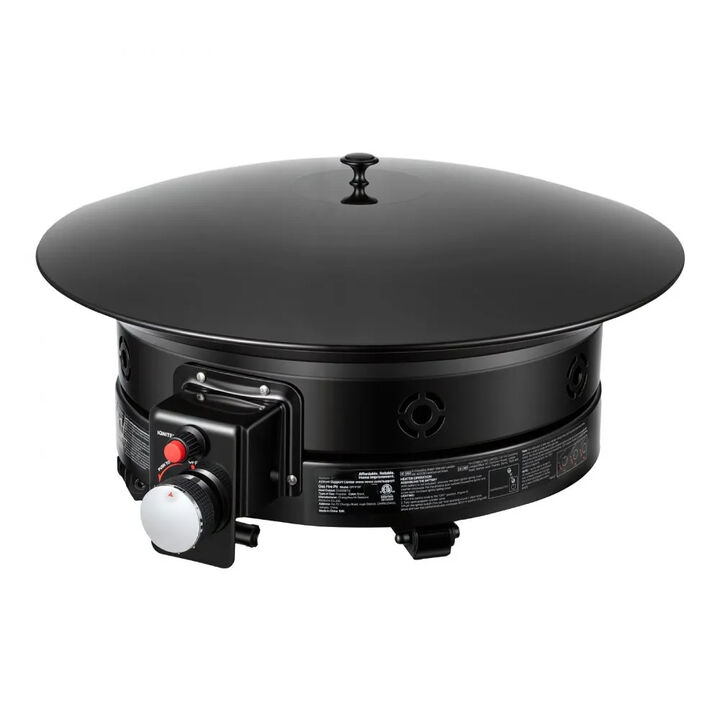 Portable Gas Fire Pit 53,000 BTU with Adjustable Flame, Lava Rocks & Grill Grate-Black