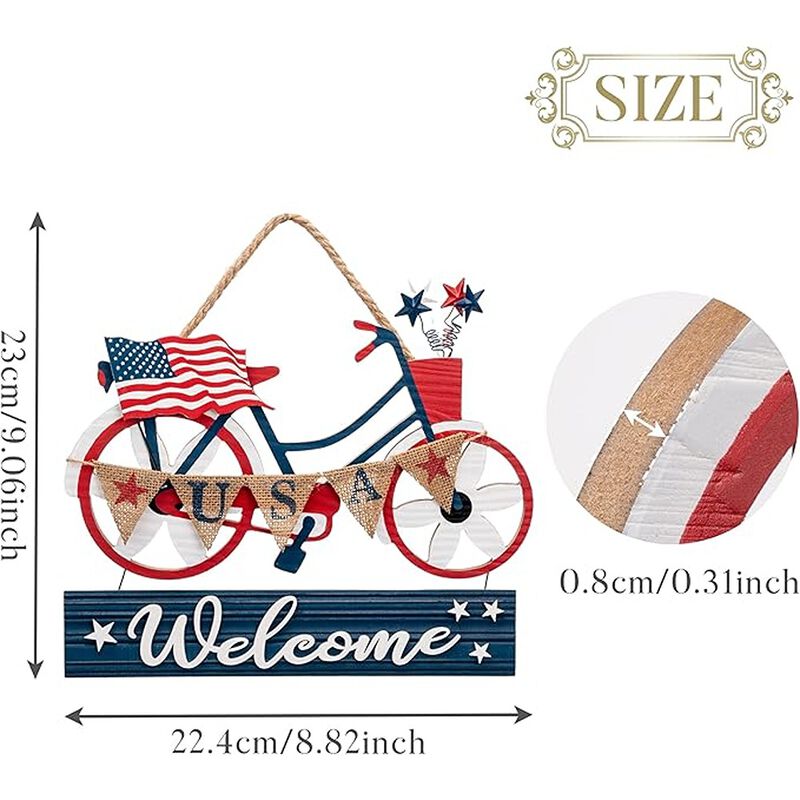 Americana Bike Wooden Patriotic Wreath Red White Blue Indoor Outdoor Decor image number 4