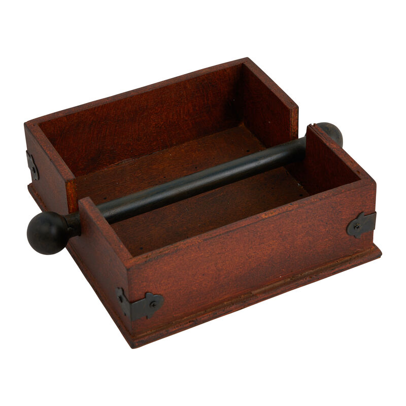 Vintage Wood and Metal Dinner Napkin Holder, Brown and Black image number 0