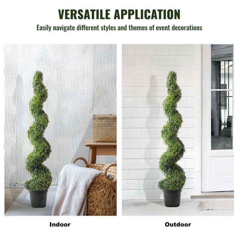 Faux Spiral Topiary Trees Set of 2 with Extra Leaves, Decorative Pots, UV Rated image number 6