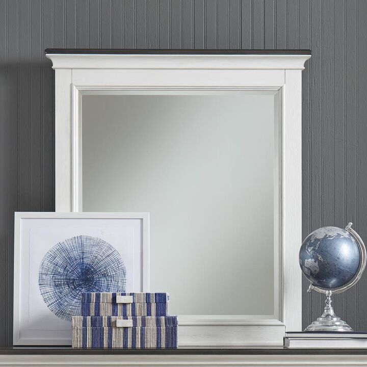 Liberty Furniture Allyson Park Crown Mirror in Wirebrushed White w/ Charcoal Top