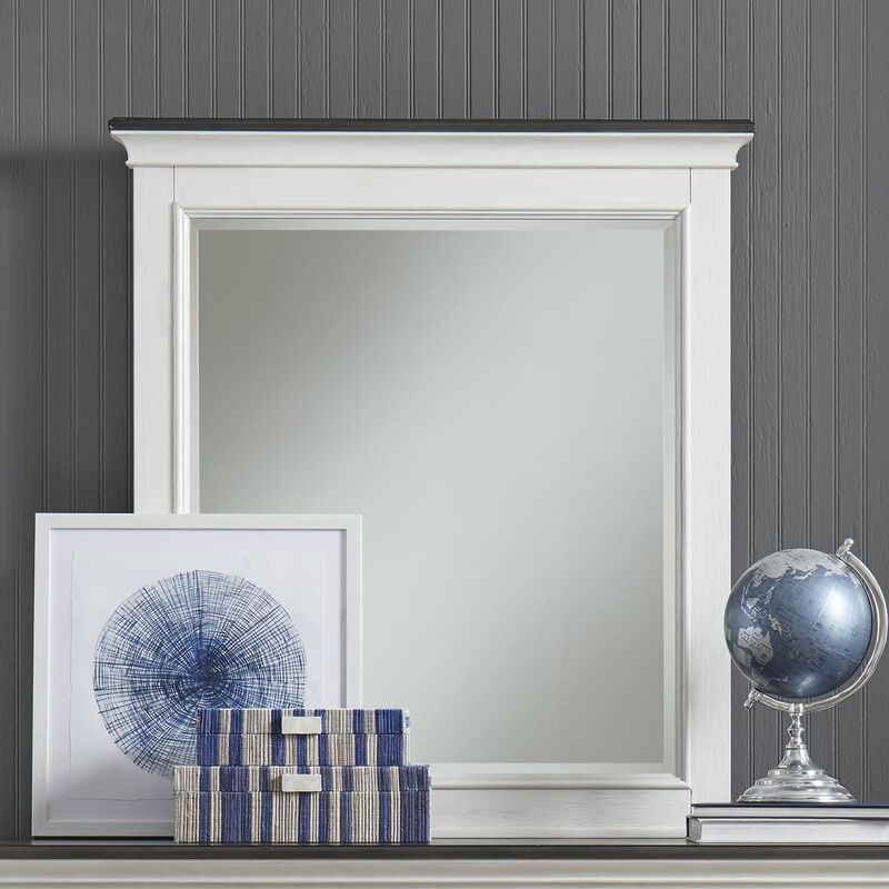 Liberty Furniture Allyson Park Crown Mirror in Wirebrushed White w/ Charcoal Top image number 1