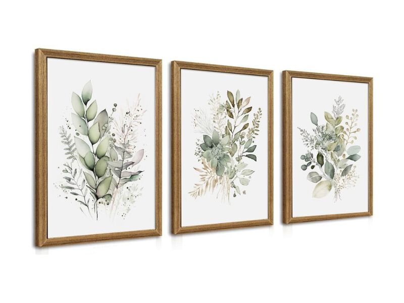 Framed Sage Green Botanical Wall Art 3 Piece Canvas Decor for Living Room Bedroom image number 0