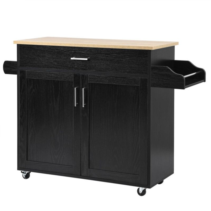 Hivvago Rolling Kitchen Island Cart with Towel and Spice Rack-Black