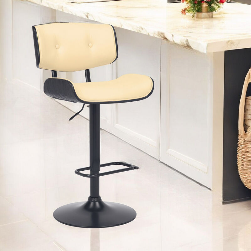 Hivvago Cream and Black Fabric and Iron Adjustable Height Swivel Bar Chair
