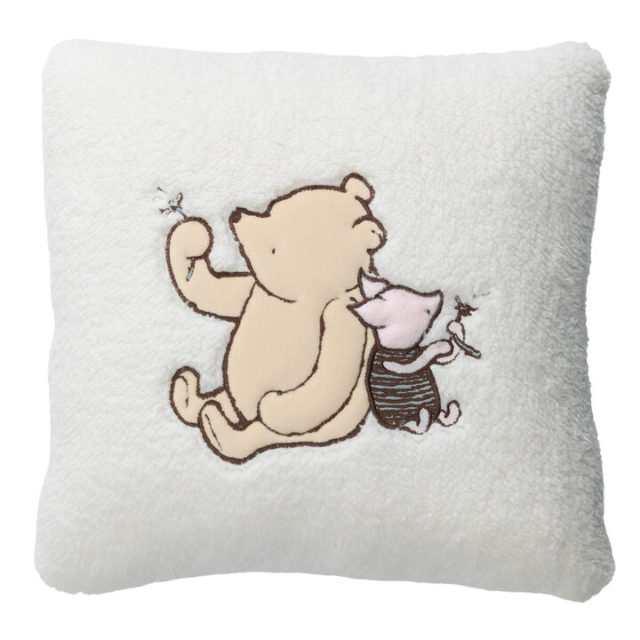 Lambs & Ivy Storytime Pooh Soft Faux Shearling Nursery Throw Pillow - Cream