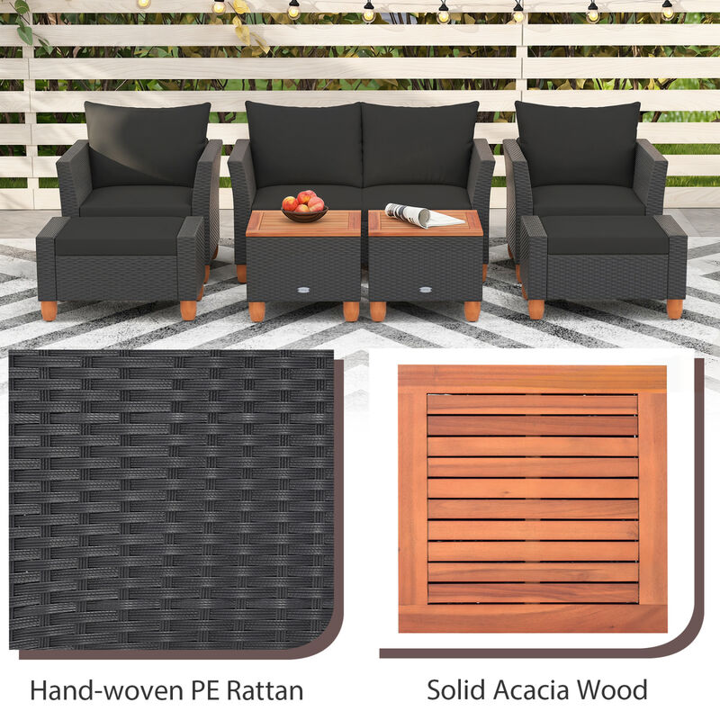 7-Piece Black Patio Furniture Set PE Rattan Sofa with Armchairs and Table image number 3