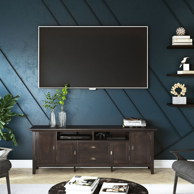 Redmond SOLID WOOD 72 inch Wide Transitional TV Media Stand in Brunette Brown For TVs up to 80 inches