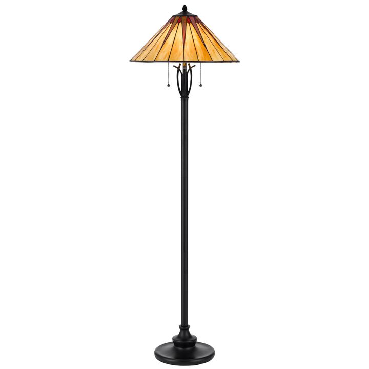 Eli Floor Lamp, Stained Tiffany Glass Shade, Hand Painted, Bronze 61 Inch