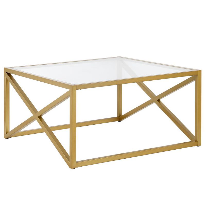 Hudson&Canal Calix 32'' Wide Square Coffee Table in Brass