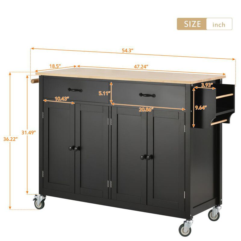 Kitchen Island Cart with Countertop & Locking Wheels Rolling Storage for Food Prep & Organization