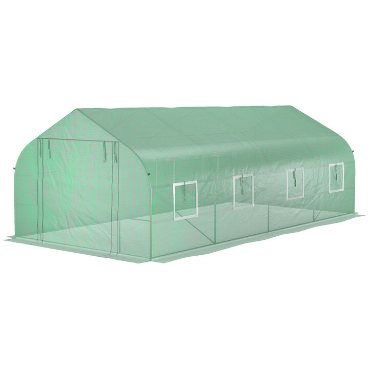 Outsunny 20' x 10' x 7' Walk-in Tunnel Greenhouse with Zippered Mesh Door and 8 Mesh Windows, Gardening Plant Hot House with Galvanized Steel Hoops, Green