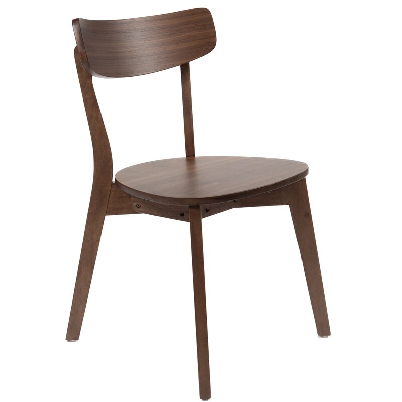 Aby Set of 2 Dining Side Chairs, Wooden Round Seat, Open Panel Back, Walnut Brown image number 1