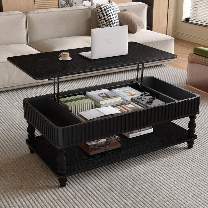 Merax Vintage Brown Solid Wood Lift-Top Coffee Table - Dual Storage & Roman Column Legs