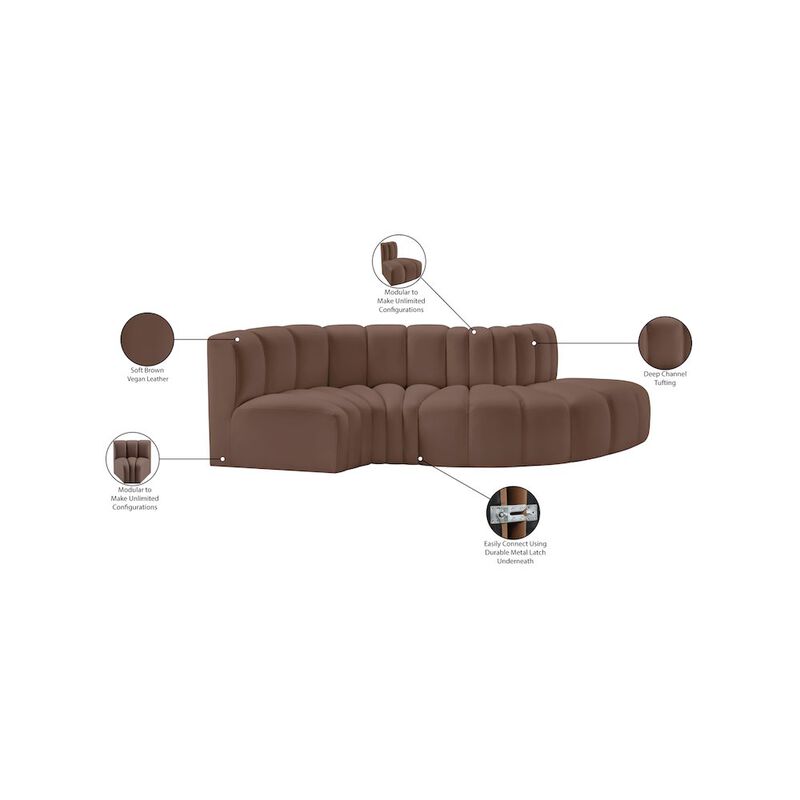 Meridian Furniture Arc Brown Vegan Leather Modular Sofa
