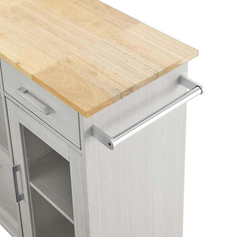 Modway Culinary Rolling Kitchen Cart with Storage in White Natural - 3 Tiers Kitchen Island on Wheels with Towel Bar, Functional as a Coffee Station, Bar Cabinet or Butcher Block Island image number 6