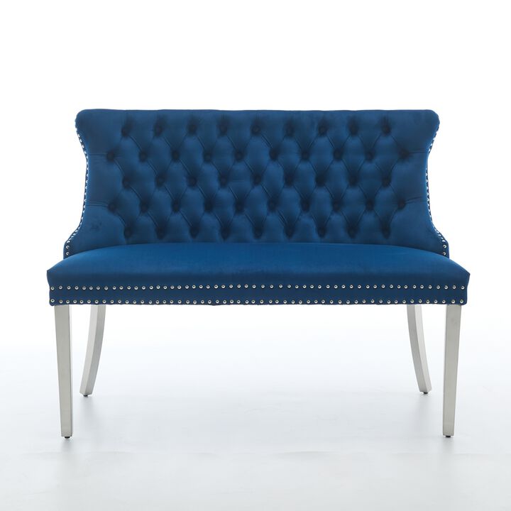 GOODSILO Luxurious Tufted Velvet Dining Loveseat Bench with Mid-Century Modern Design for Elegant Kitchen Seating