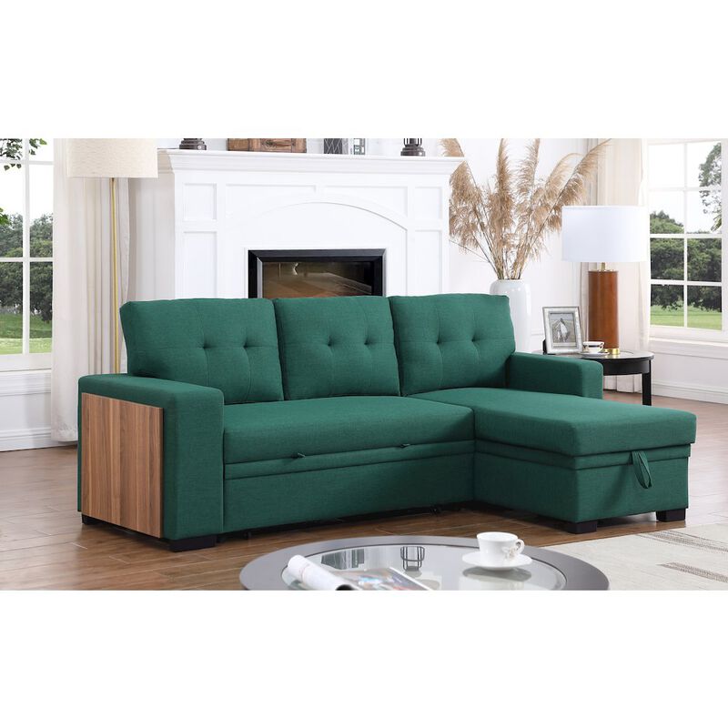 Devion Furniture Fabric Reversible Modern Side Compartment Sleeper Sectional Sofa Bed image number 1