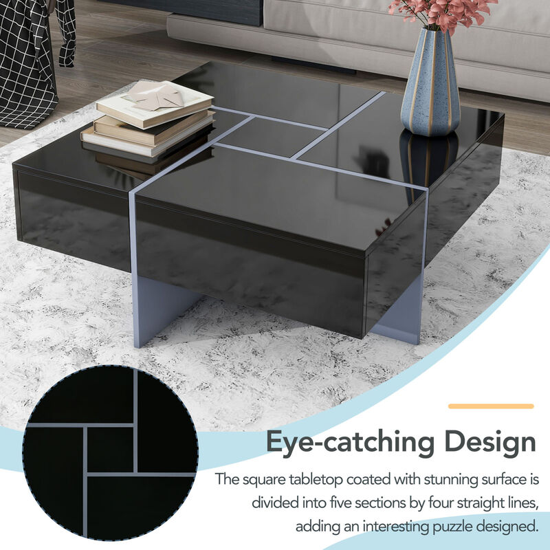 GOODSILO Modern Extendable Coffee Table with Hidden Storage Compartments and Sliding Tabletop Design image number 4