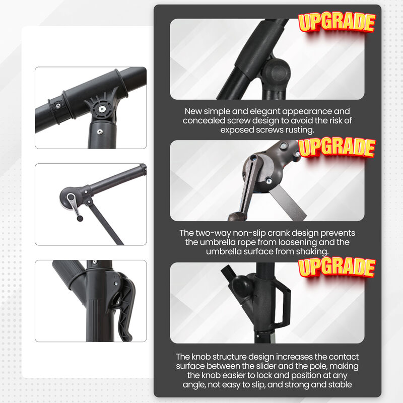 Mondawe 10 Ft Cantilever Patio Offset Umbrella Upgrade Crank Hanging Canopy Umbrella With LED Lamp Bead