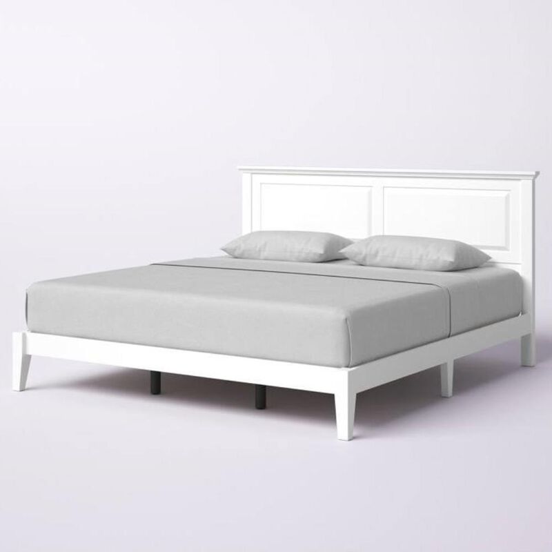 Hivvago King Traditional Solid Oak Wooden Platform Bed Frame with Headboard in White