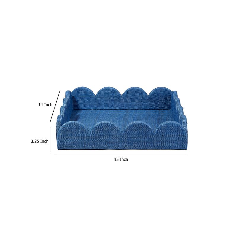 Rori Decorative Accessory Tray, Scalloped Edge 15 Inch Blue Raffia image number 5