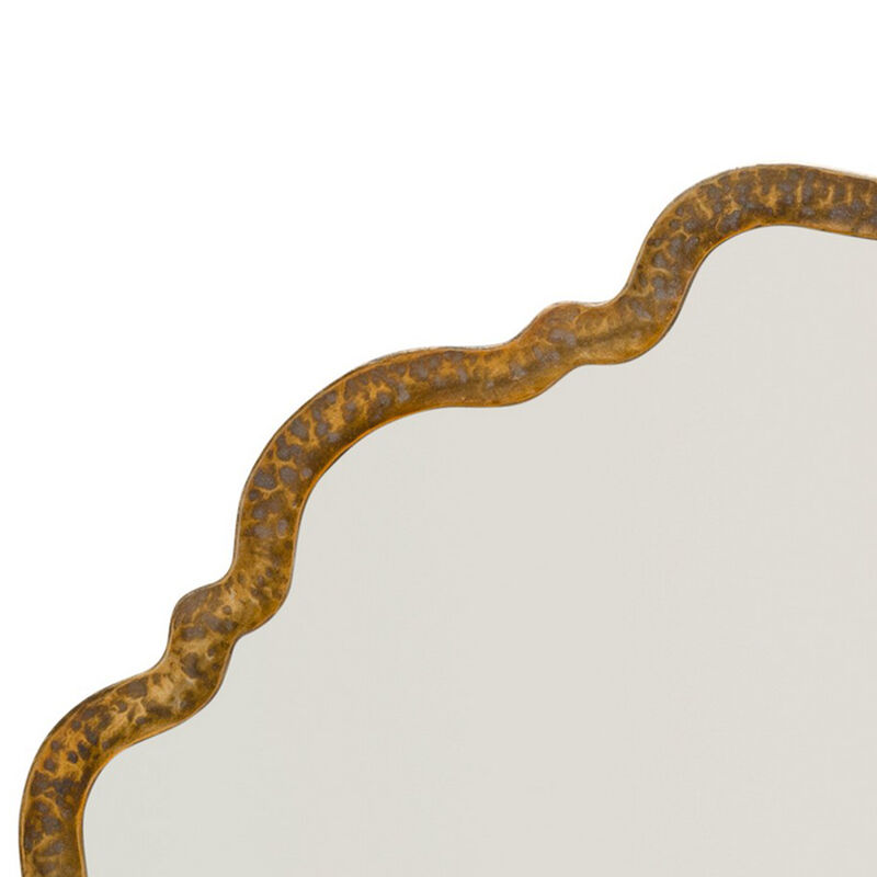 Mirror with Scalloped Design and Metal Frame, Antique Gold - Benzara